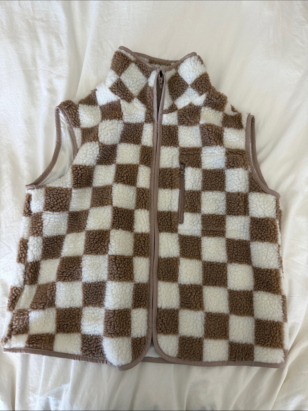 Checkered Sherpa Vest Khaki